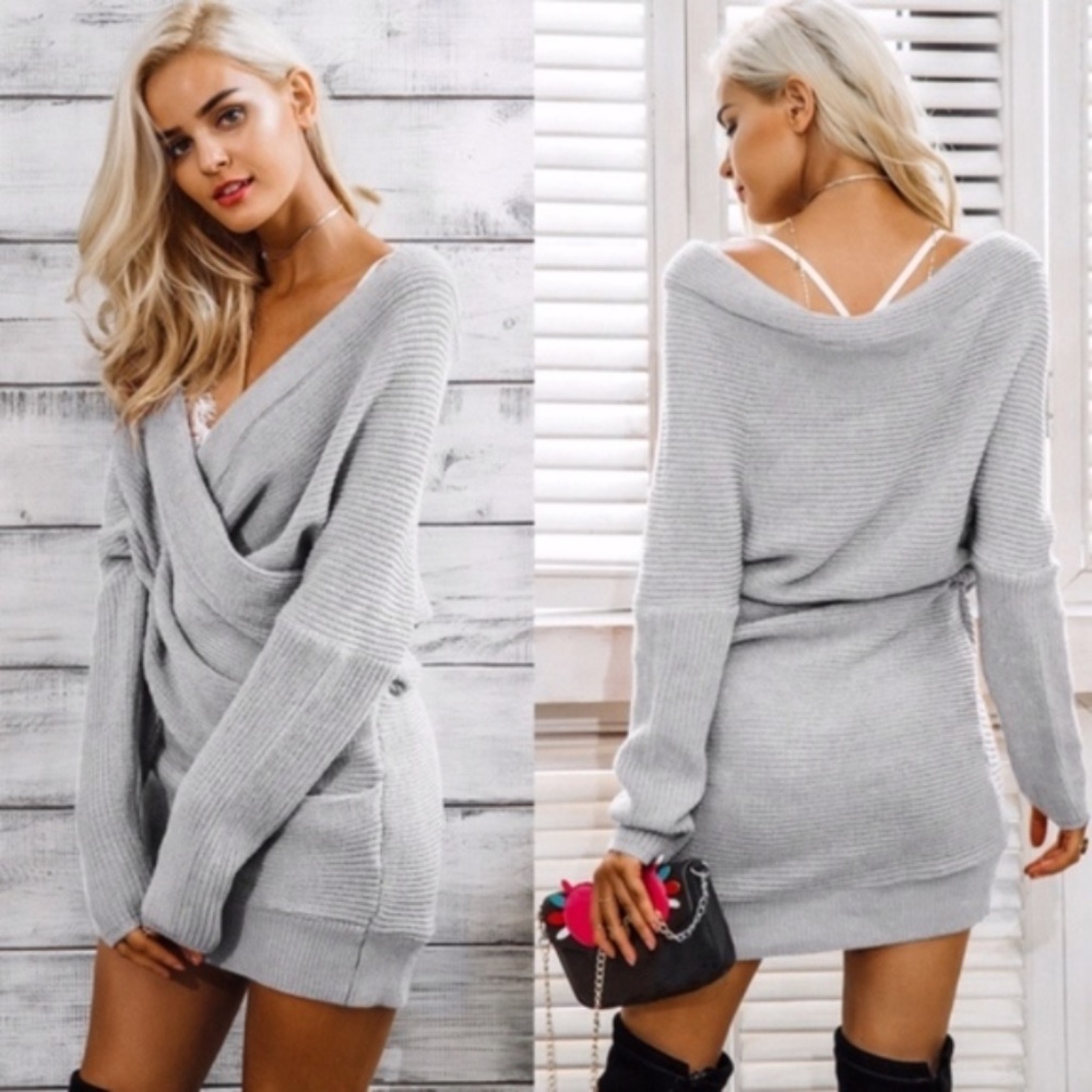 Faux Wrap Sweater Dress - Picture 2 of 2